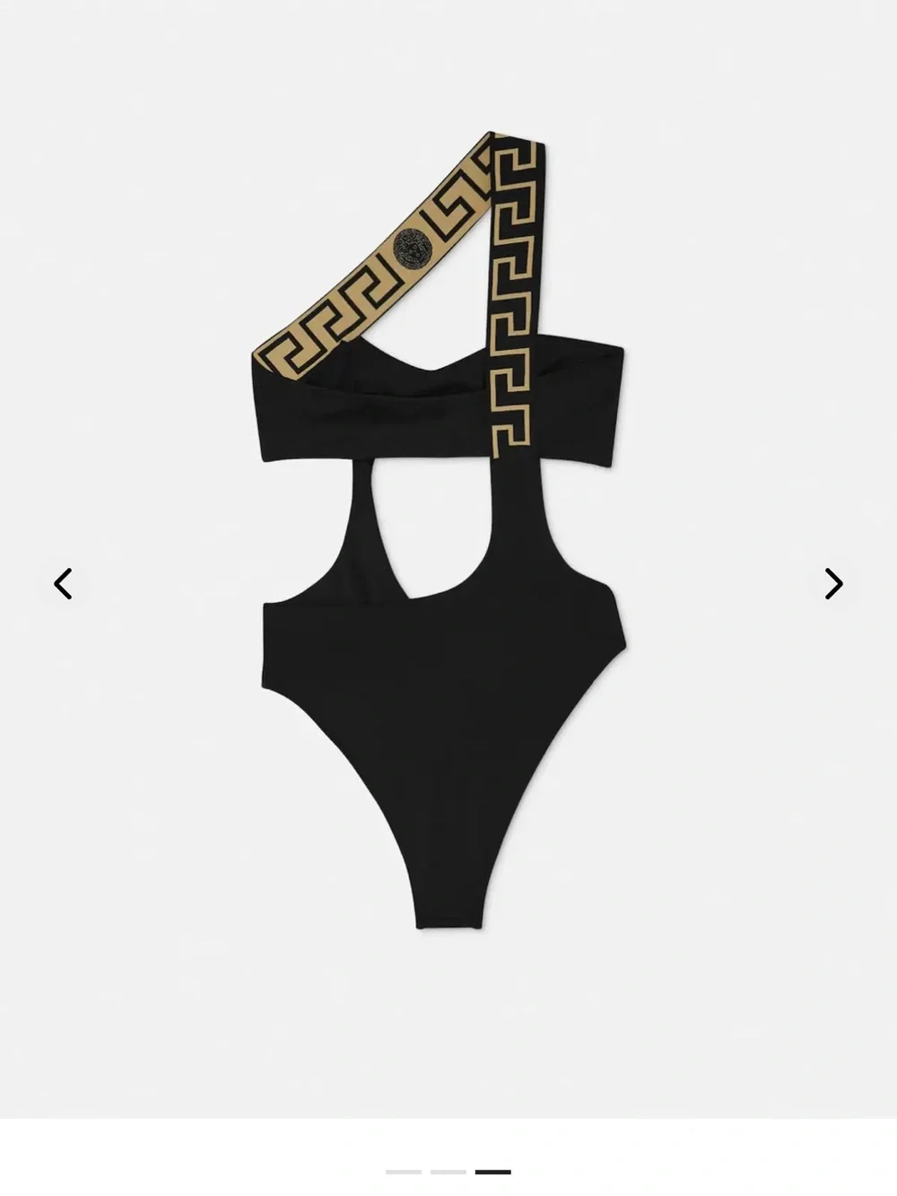 Versace Black One-Shoulder Cutout Swimsuit with Gold Greek Key Strap